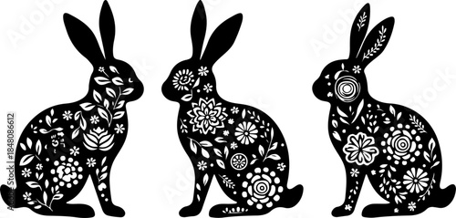 Floral Rabbit Silhouette Illustration with Decorative Pattern