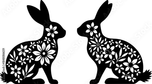 Floral Rabbit Silhouette Illustration with Decorative Pattern