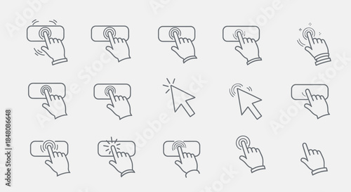 Set of Hand and Mouse Cursor Icons Representing User Interaction and Clicks