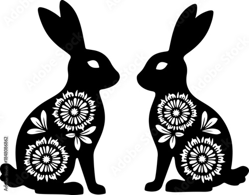Floral Rabbit Silhouette Illustration with Decorative Pattern
