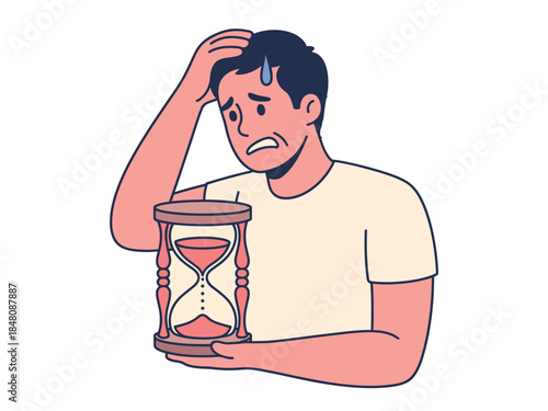 Man Holding Hourglass Feeling Stressed and Worried About Running Out of Time