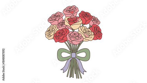 Bouquet of Roses with Green Ribbon.