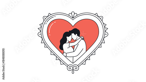 Couple hug in heart frame.