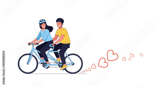 Couple Riding Bike Together Outdoors.