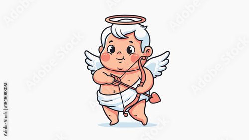Cute cartoon cherub with wings smiling.