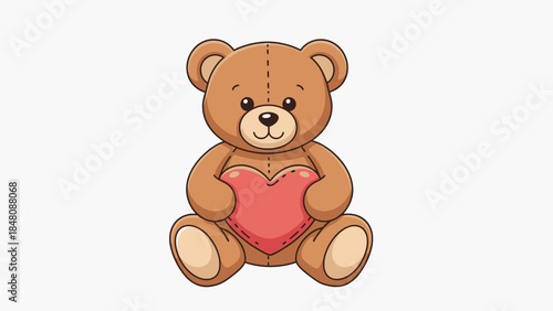 Cute brown teddy bear holding heart.