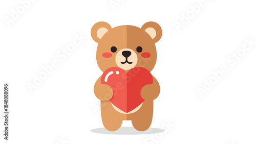 Cute cartoon teddy bear holding heart.