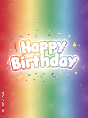 A vibrant rainbow background features the text 