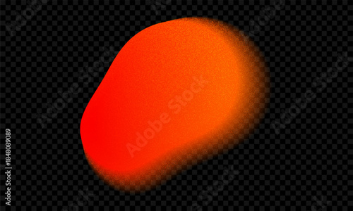 Red color aura gradient blob shape. Abstract orange blur with noise overlay effect. Grainy fluid y2k figure. Geometric organic neon ombre with grain texture and smooth particle splash isolated