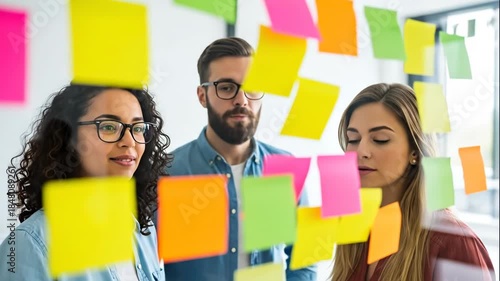 Team collaborating with sticky notes
