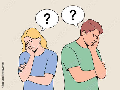 Confused couple with question marks