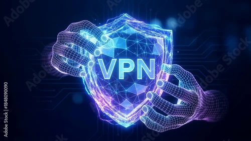 Vpn shield digital protection network cyber glowing hands hologram protecting privacy security