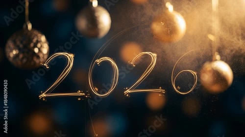 2026 light painting sparkler long exposure golden bauble ornament festive glowing script with