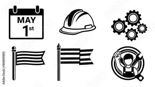 Celebrating Labor Day: Emblems of industry and progress, a set of icons dedicated to celebrating the spirit of hard work and achievement on May 1st.