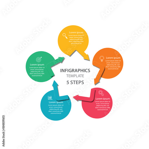 Editable business infographic template design with 5 steps. Infographic template which can be used for presentations banners, workflow layout, annual report, web design.	