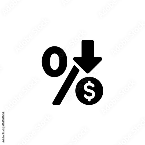 Vector illustration black percentage and dollar sign icon with downward arrow