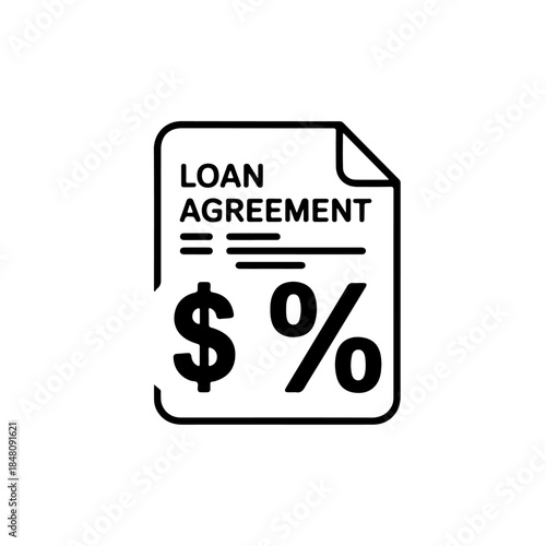 Vector illustration loan agreement document with dollar and percentage symbols