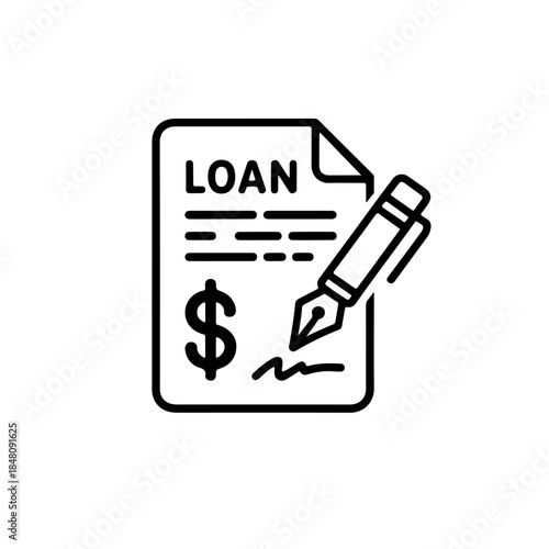 Vector illustration loan document with pen signing contract agreement form