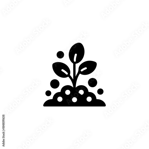 Vector illustration black and white illustration of a small plant growing from soil with bubbles