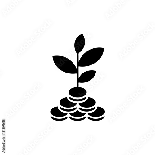 Vector illustration plant growing from a stack of coins symbolizing financial growth and investment