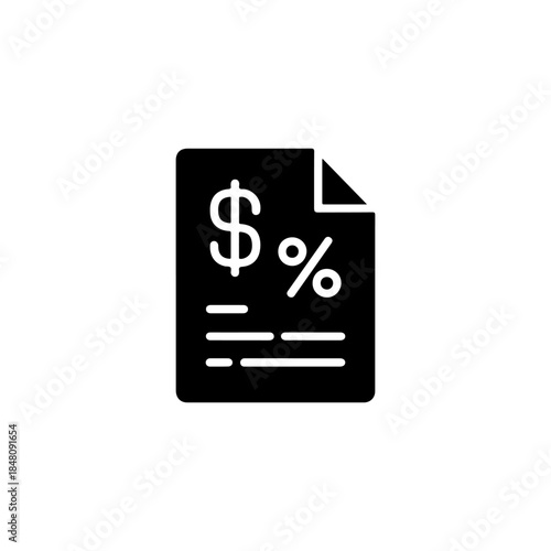Vector illustration black and white document icon with dollar and percentage symbols