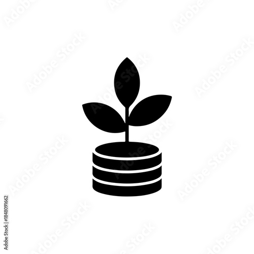 Vector illustration black and white icon of a plant growing from a database symbol