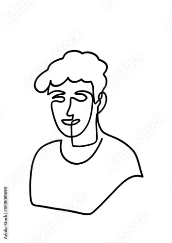 Illustration vectorielle d'un portrait d'une personne en un seul trait noir. Dessin en ligne continue.
