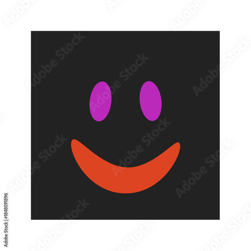 smiley face with smile, Square Smiley Face Icon with Purple Eyes and Orange Smile