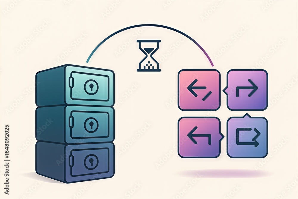 Obraz premium Digital time management concept visualized with stacked locks and user interface symbols representing secure data transfer and retrieval processes emphasizing organizational efficiency