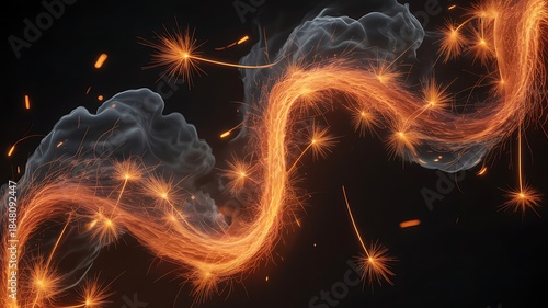 Abstract dynamic sparkler trails with smokey background creating a magical effect