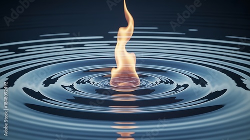 Abstract fire flame on water surface with concentric ripples background