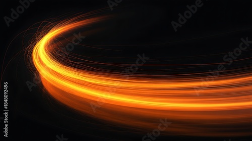 Abstract golden orange light trails on a dark background texture design