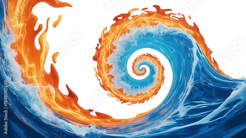 Abstract swirl of water and fire artistic representation elemental clash