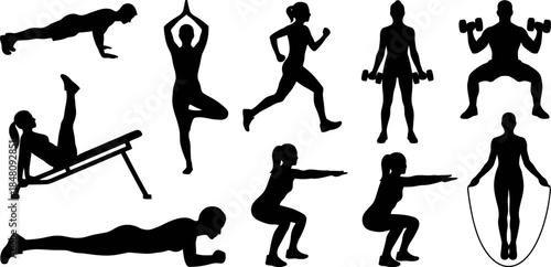 Various fitness activities illustrated set