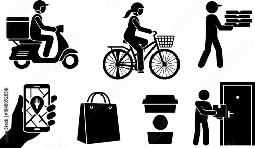Various delivery and shopping methods set