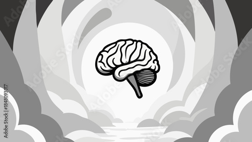 Abstract Brain Icon of Mental Clarity in Calming Vortex