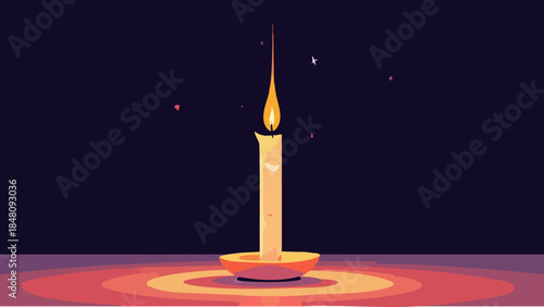 Vector Illustration of a Single Steady Candle Flame in Dark Room