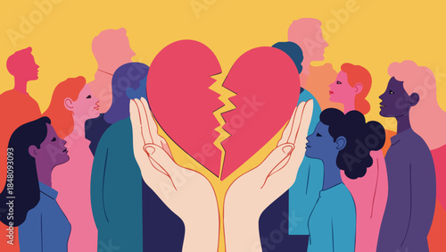 Vector Illustration of Mended Heart Symbolizing Emotional Recovery and Community Support
