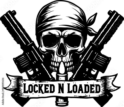 Locked and Loaded Skull with Crossed Pistols Illustration