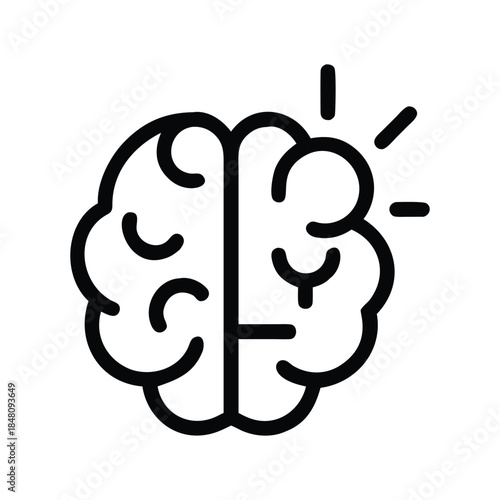 Simple line drawing of a brain with lightbulb moment