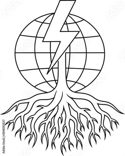 Symbolic emblem of global power and natural energy flowing from the earth's roots