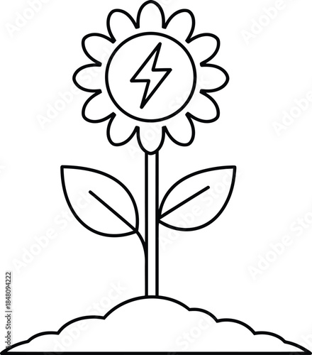 A green energy icon featuring a flower with a lightning bolt symbol in its center