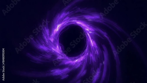 Intense purple vortex of light streaks and particles forming a black hole effect image photo