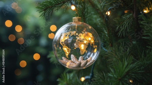 Christmas tree decorated with colorful baubles and festive ornaments for holiday celebration