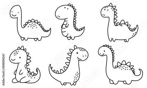 Cute dinosaurs in a simple doodle style. A set of vector illustrations on a white background. . Vector illustration