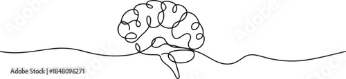 Continuous one line drawing of human brain. Hand drawn minimalism style, brain line art vector illustration. one line Icon drawing