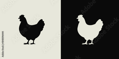 chicken hen split silhouette mirrored composition vector icon
