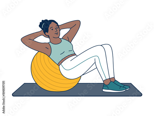 Woman Doing Crunches on Exercise Ball for Core Strength and Fitness