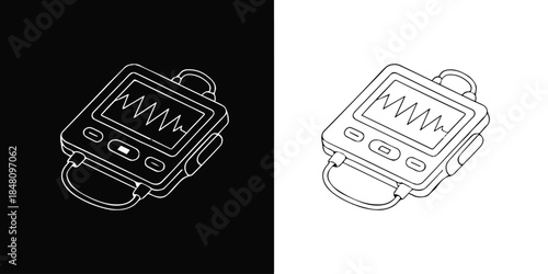 defibrillator hospital monitor vector icon with ekg waveform display