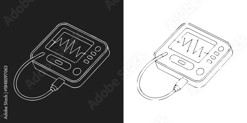 defibrillator emergency monitor illustration with heart rhythm display